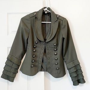 • military inspired dramatic ruffle sleeve jacket •